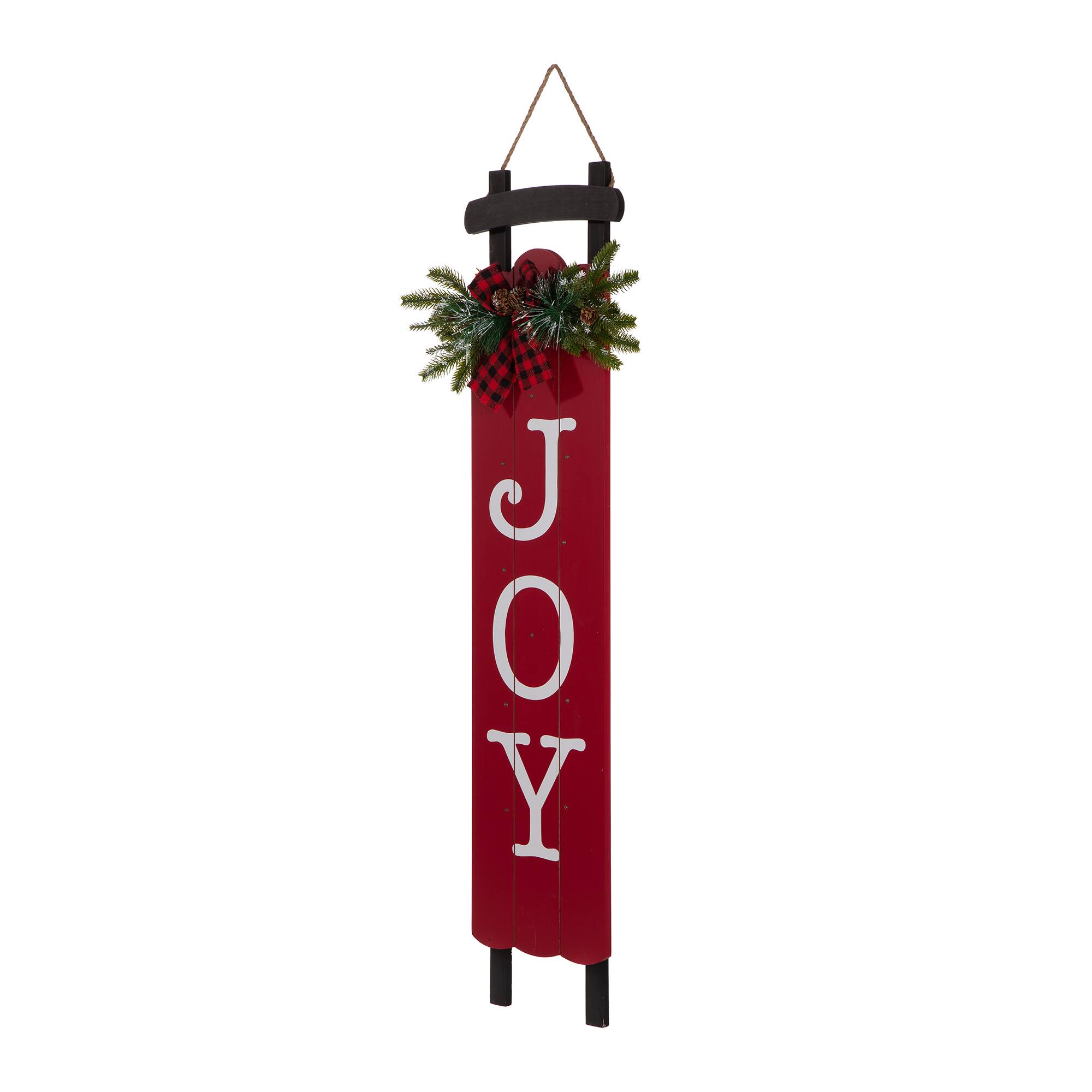 Glitzhome® 40" Lighted Wooden Sleigh JOY Porch Sign with Timer